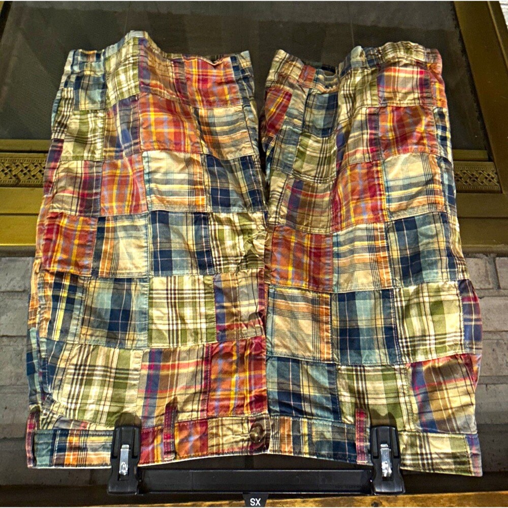 Jos. A. Bank Men's Patchwork Plaid Cotton Flat Front Shorts Multicolor Pockets